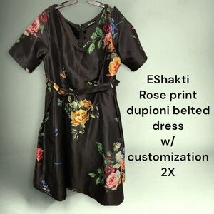 EShakti Black Floral Belted Dress